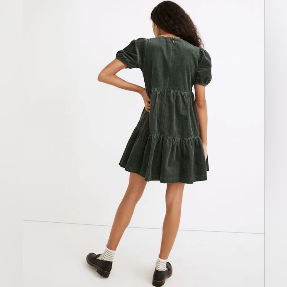 Madewell Corduroy Aidy Square-Neck Tiered Mini Dress Sz 4 - Picture 2 of 13